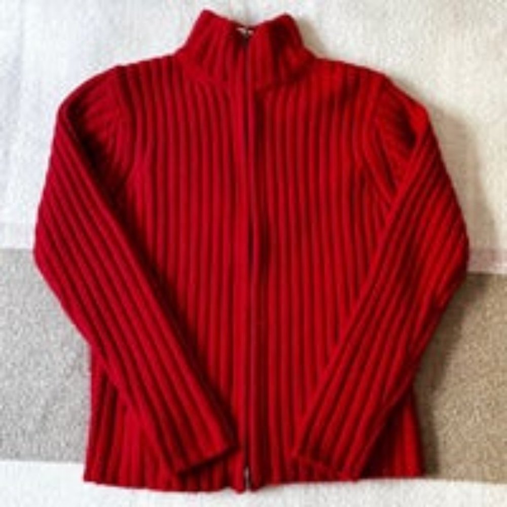Women’s Heavy Weight Red Cashmere Zipper Front Sweater/Jacket VINTAGE